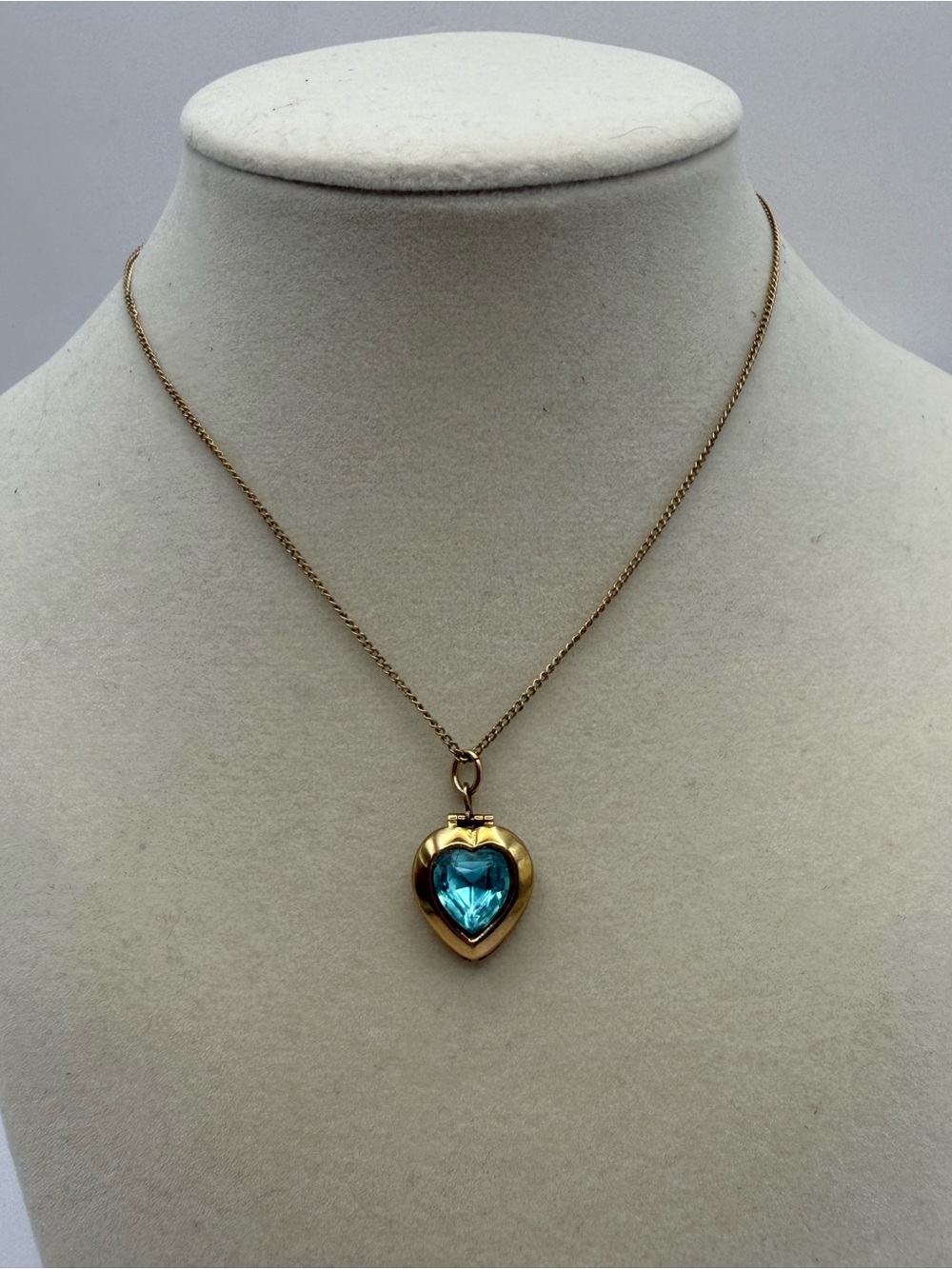 Gold Heart Locket Necklace with Blue Heart Crystal Pendant - Women Jewelry